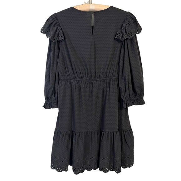 XL Eyelet Ruffle Long-sleeve Dress Dark Gray/Black Dark Cottagecore - Ravencore - Picture 4 of 11